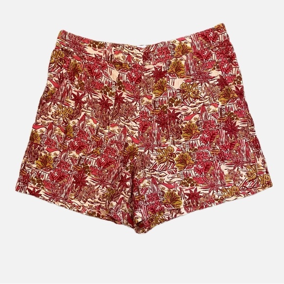 Joie Linen Blend Tropical Floral Shorts Large Red Tan - Picture 1 of 8
